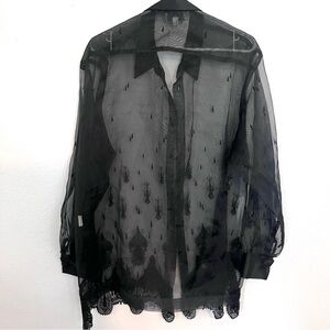Black Sheer Button Down Shirt with Long Sleeves
